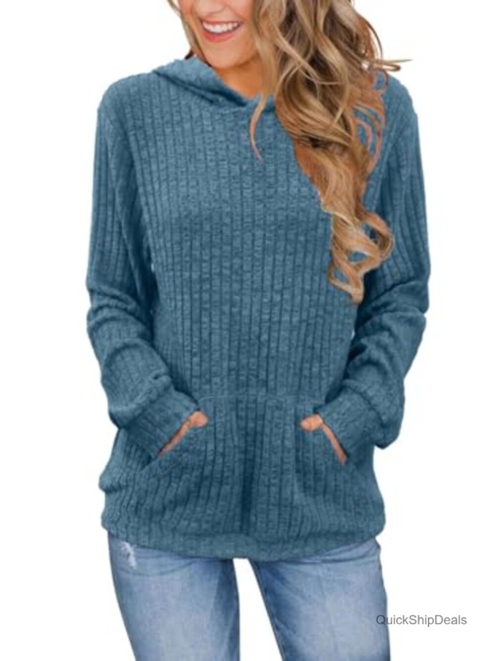 Women's Long Sleeve Hoodie with Kangaroo Pocket, Loose Fit, Medium Stretch